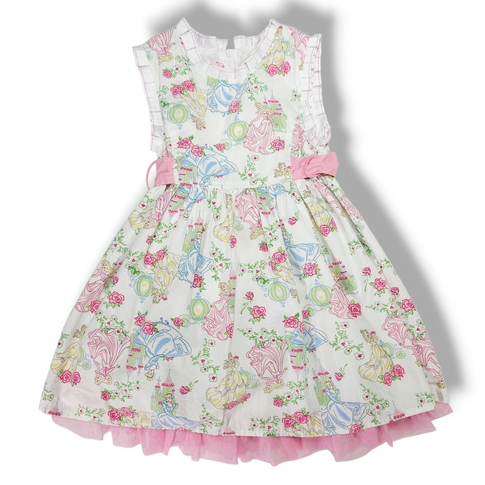 Disney Princess Girls Floral Tulle Party Dress Pink Sash White 4T Cottagecore
